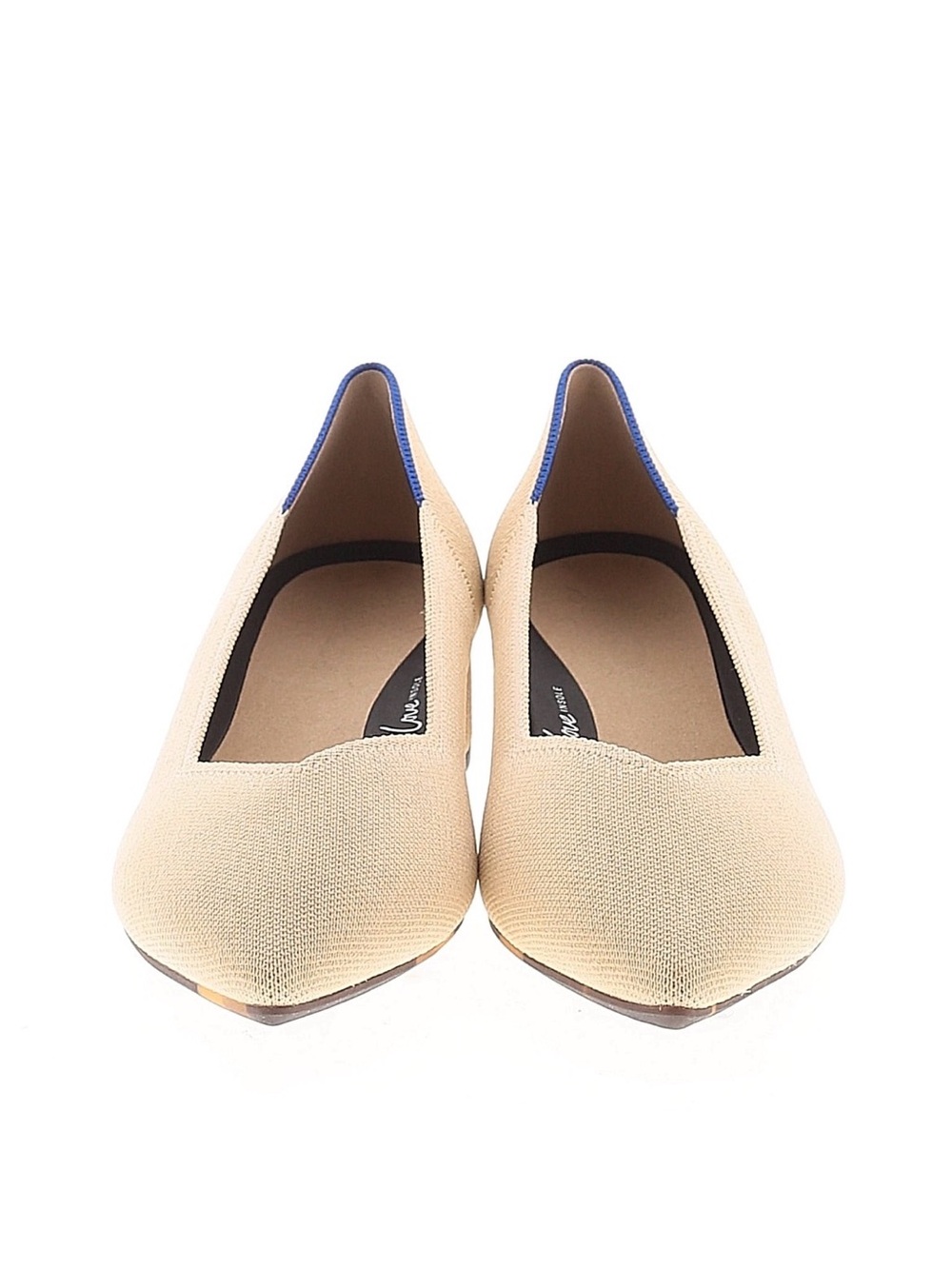 Rothy's Cream Pointed-Toe Flats with Blue Heel Trim